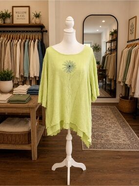 Sea Breeze Lime Green Cotton Floral Graphic Tunic Top Large